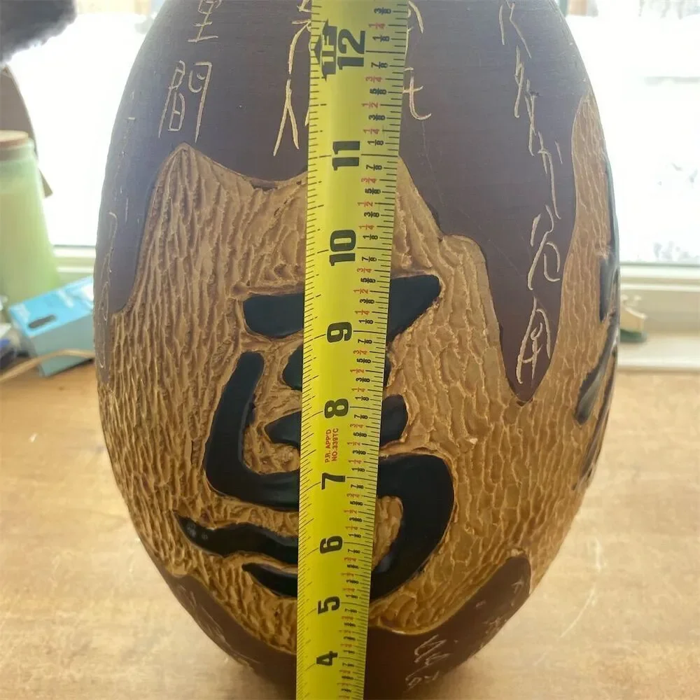 Handcrafted Etched Gourd decorative egg with Kanji Design 14